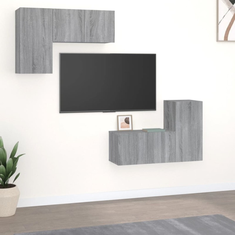 vidaXL 4-tlg. TV-Schrank-Set Grau Sonoma Holzwerkstoff vidaXL 4-tlg. TV-Schrank-Set Grau Sonoma Holzwerkstoff