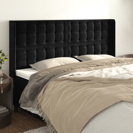 vidaXL Kopfteil mit Ohren Schwarz 203x16x118/128 cm Samt