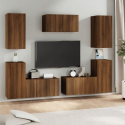 vidaXL 7-tlg. TV-Schrank-Set Braun Eichen-Optik Holzwerkstoff