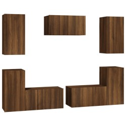 vidaXL 7-tlg. TV-Schrank-Set Braun Eichen-Optik Holzwerkstoff