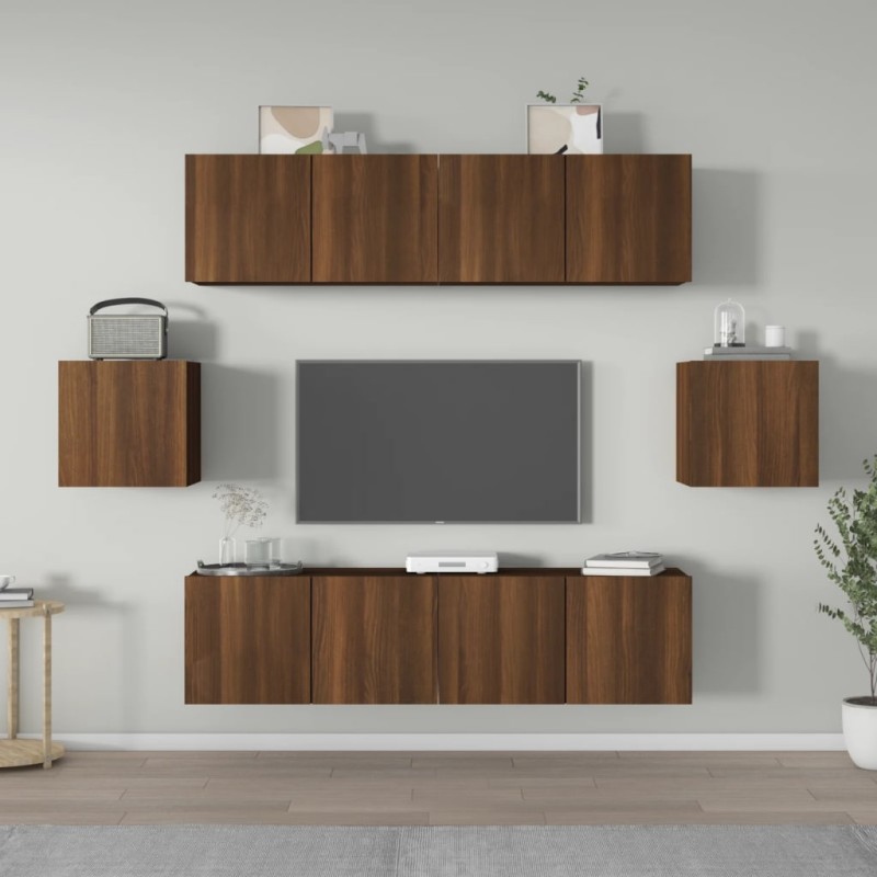 vidaXL 6-tlg. TV-Schrank-Set Braun Eichen-Optik Holzwerkstoff vidaXL 6-tlg. TV-Schrank-Set Braun Eichen-Optik Holzwerkstoff