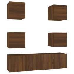 vidaXL 6-tlg. TV-Schrank-Set Braun Eichen-Optik Holzwerkstoff