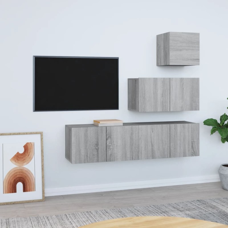 vidaXL 4-tlg. TV-Schrank-Set Grau Sonoma Holzwerkstoff vidaXL 4-tlg. TV-Schrank-Set Grau Sonoma Holzwerkstoff