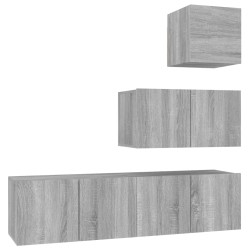 vidaXL 4-tlg. TV-Schrank-Set Grau Sonoma Holzwerkstoff