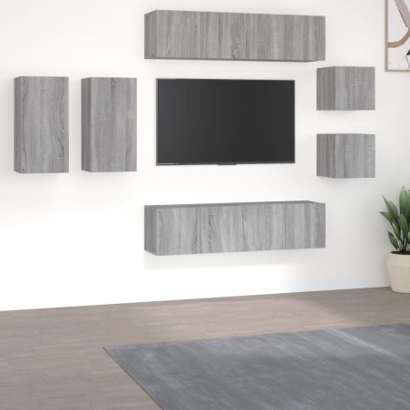 vidaXL 8-tlg. TV-Schrank-Set Grau Sonoma Holzwerkstoff