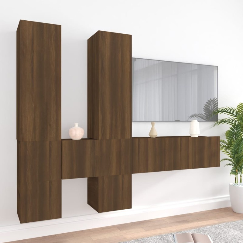 vidaXL 7-tlg. TV-Schrank-Set Braun Eichen-Optik Holzwerkstoff vidaXL 7-tlg. TV-Schrank-Set Braun Eichen-Optik Holzwerkstoff