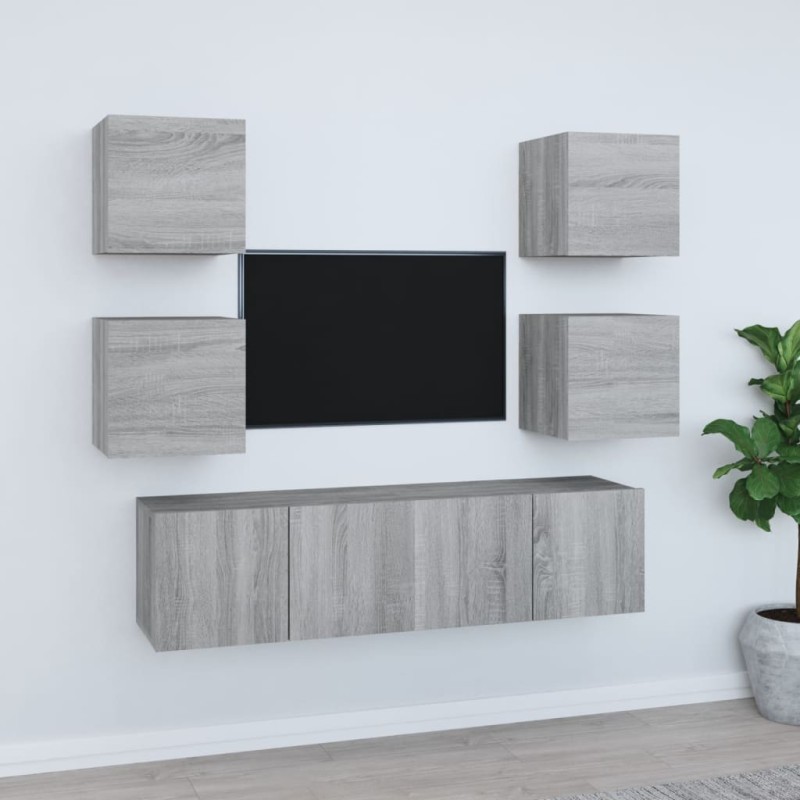 vidaXL 6-tlg. TV-Schrank-Set Grau Sonoma Holzwerkstoff vidaXL 6-tlg. TV-Schrank-Set Grau Sonoma Holzwerkstoff
