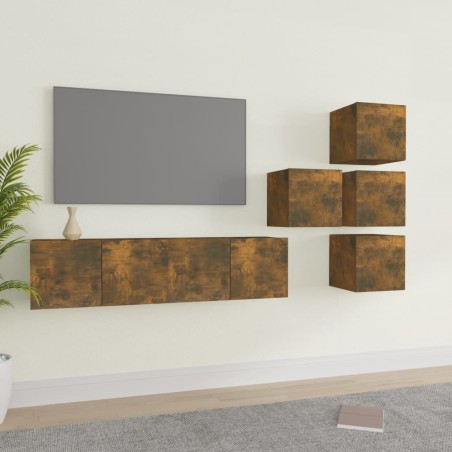 vidaXL 6-tlg. TV-Schrank-Set Räuchereiche Holzwerkstoff