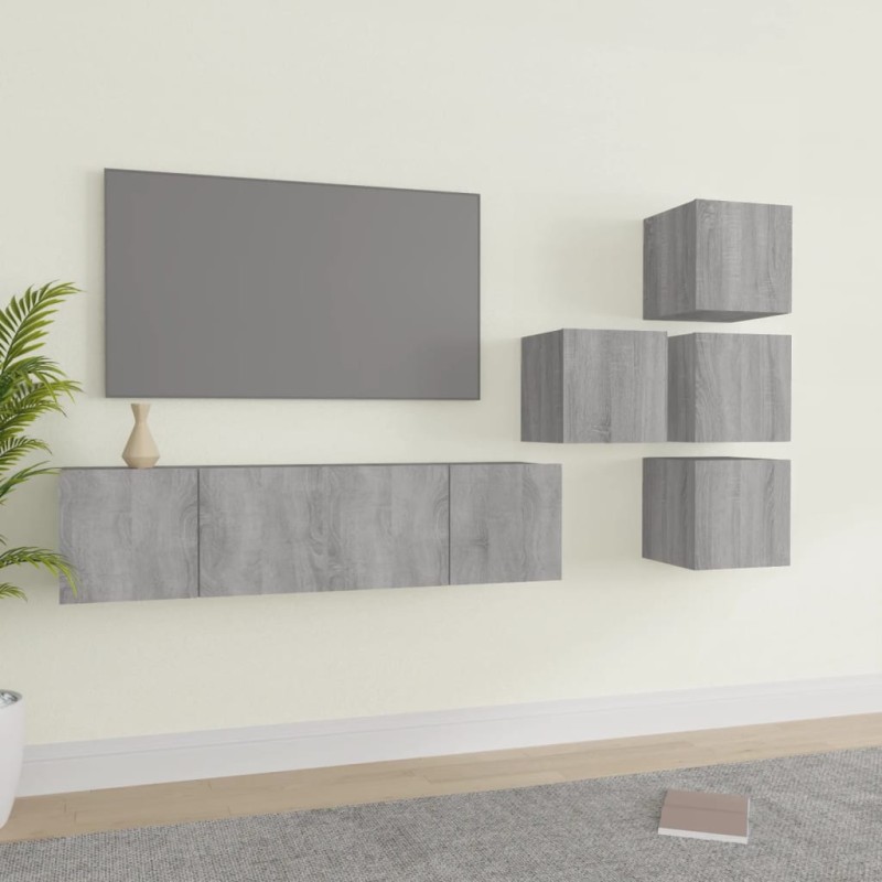 vidaXL 6-tlg. TV-Schrank-Set Grau Sonoma Holzwerkstoff vidaXL 6-tlg. TV-Schrank-Set Grau Sonoma Holzwerkstoff