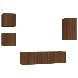 vidaXL 5-tlg. TV-Schrank-Set Braun Eichen-Optik Holzwerkstoff
