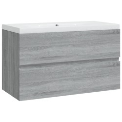 vidaXL Waschbeckenschrank mit Einbaubecken Grau Sonoma Holzwerkstoff