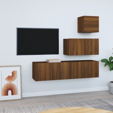 vidaXL 4-tlg. TV-Schrank-Set Braun Eichen-Optik Holzwerkstoff