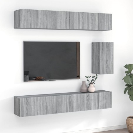 vidaXL 7-tlg. TV-Schrank-Set Grau Sonoma Holzwerkstoff