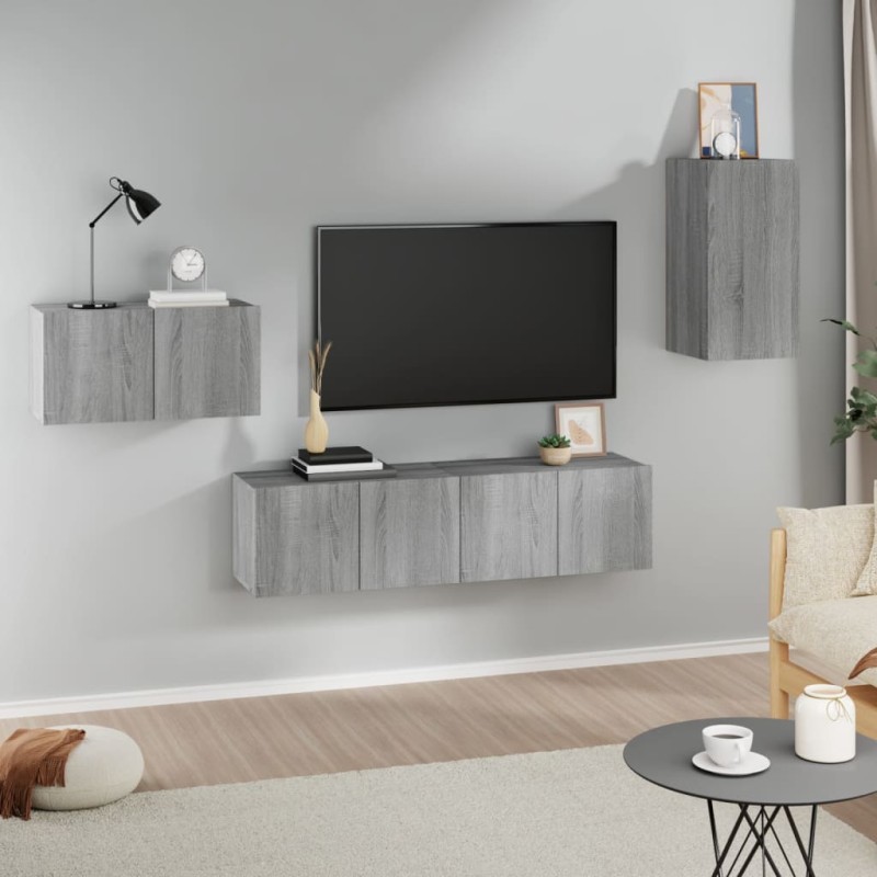 vidaXL 4-tlg. TV-Schrank-Set Grau Sonoma Holzwerkstoff vidaXL 4-tlg. TV-Schrank-Set Grau Sonoma Holzwerkstoff