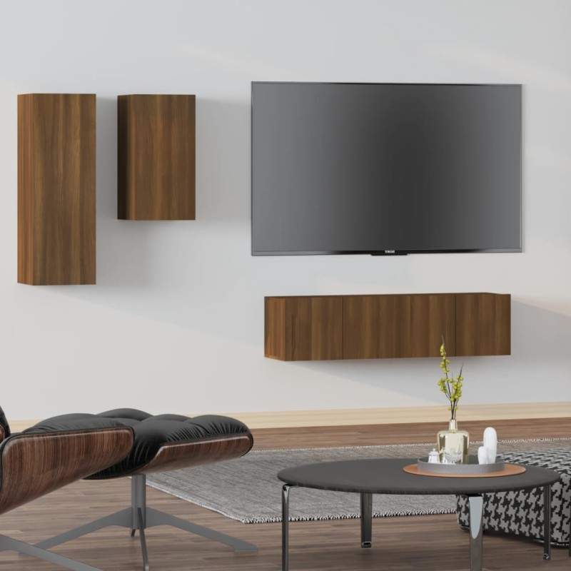 vidaXL 4-tlg. TV-Schrank-Set Braun Eichen-Optik Holzwerkstoff vidaXL 4-tlg. TV-Schrank-Set Braun Eichen-Optik Holzwerkstoff