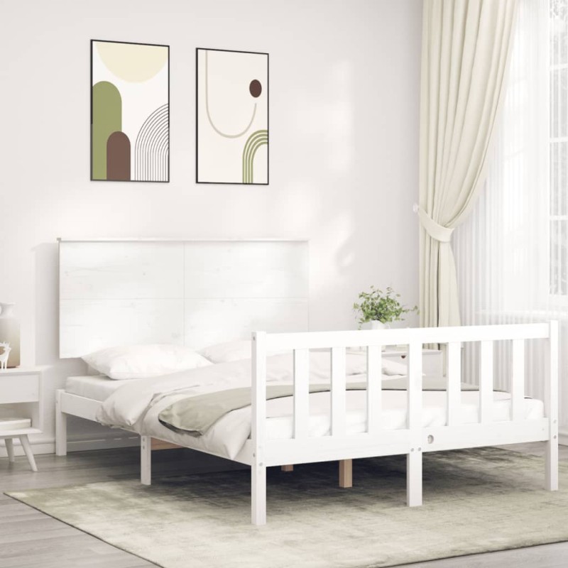 Massivholzbett mit Kopfteil Weiß 140x190 cm Massivholzbett mit Kopfteil Weiß 140x190 cm