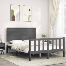 vidaXL Massivholzbett mit Kopfteil Grau 140x190 cm