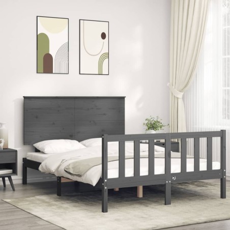 vidaXL Massivholzbett mit Kopfteil Grau 140x190 cm