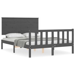 vidaXL Massivholzbett mit Kopfteil Grau 140x190 cm