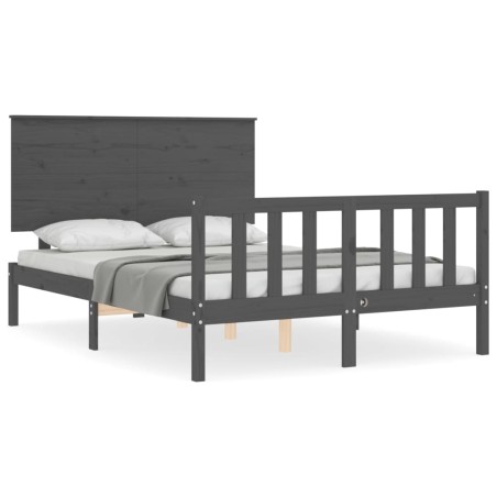 vidaXL Massivholzbett mit Kopfteil Grau 140x190 cm