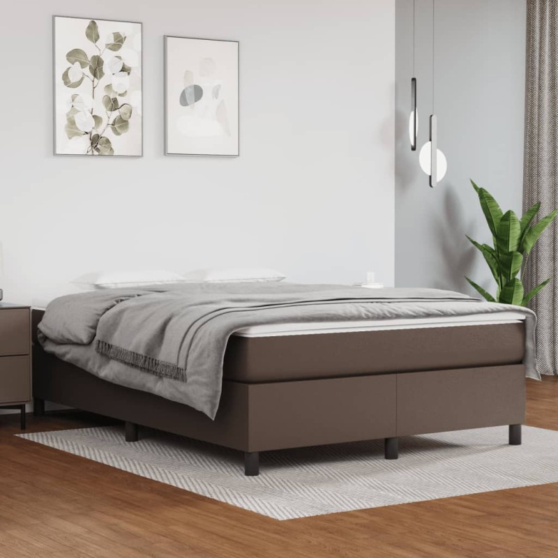 vidaXL Boxspringbett Braun 140x200 cm Kunstleder vidaXL Boxspringbett Braun 140x200 cm Kunstleder