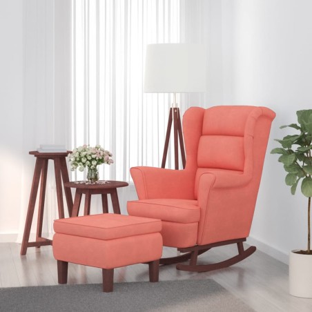 vidaXL Schaukelsessel und Hocker mit Holzbeinen Rosa Samt