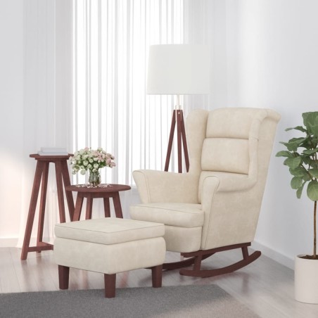 vidaXL Schaukelsessel und Hocker mit Holzbeinen Creme Samt