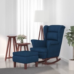 vidaXL Schaukelsessel und Hocker mit Holzbeinen Blau Samt