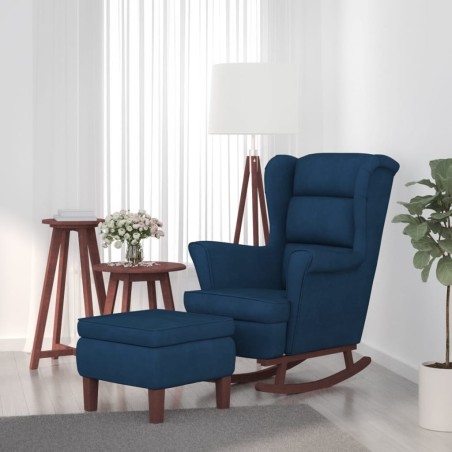 vidaXL Schaukelsessel und Hocker mit Holzbeinen Blau Samt