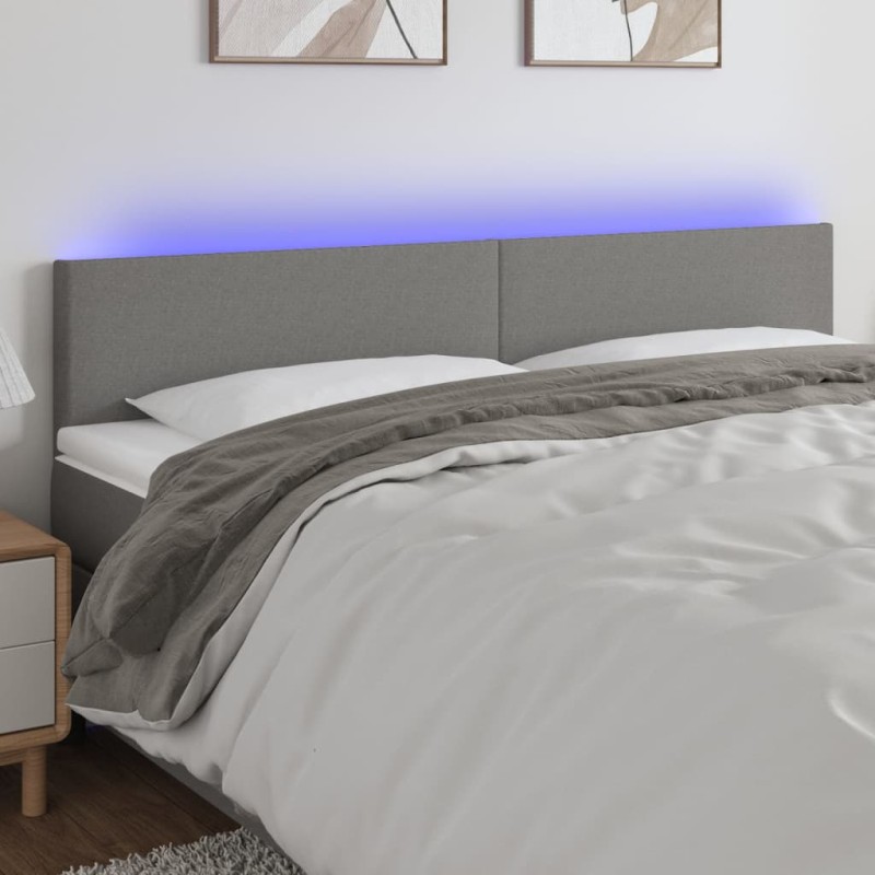 vidaXL LED Kopfteil Dunkelgrau 200x5x78/88 cm Stoff