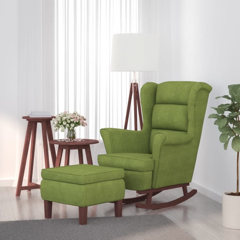 vidaXL Schaukelsessel und Hocker mit Holzbeinen Hellgrün Samt vidaXL Schaukelsessel und Hocker mit Holzbeinen Hellgrün Samt