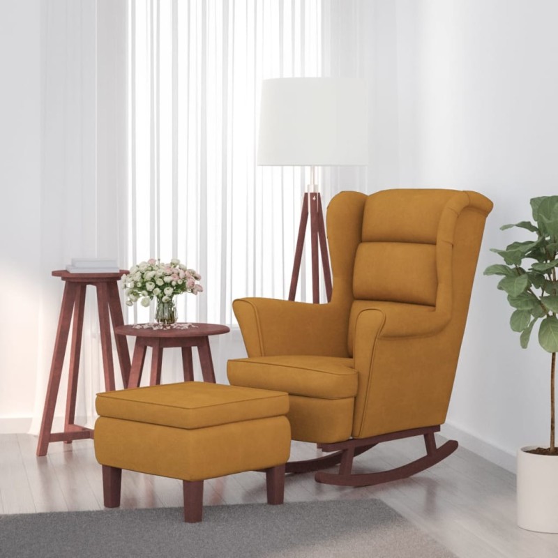 vidaXL Schaukelsessel und Hocker mit Holzbeinen Braun Samt vidaXL Schaukelsessel und Hocker mit Holzbeinen Braun Samt