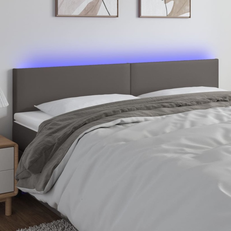 vidaXL LED Kopfteil Grau 180x5x78/88 cm Kunstleder