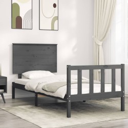 Massivholzbett mit Kopfteil Grau 90x200 cm