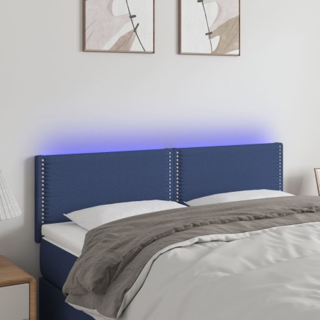 vidaXL LED Kopfteil Blau 144x5x78/88 cm Stoff