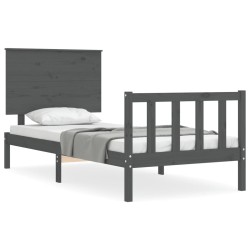 Massivholzbett mit Kopfteil Grau 90x200 cm