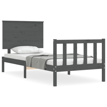 Massivholzbett mit Kopfteil Grau 90x200 cm