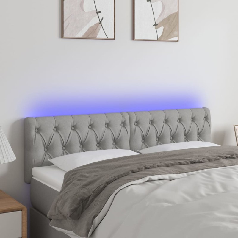 vidaXL LED Kopfteil Hellgrau 160x7x78/88 cm Stoff