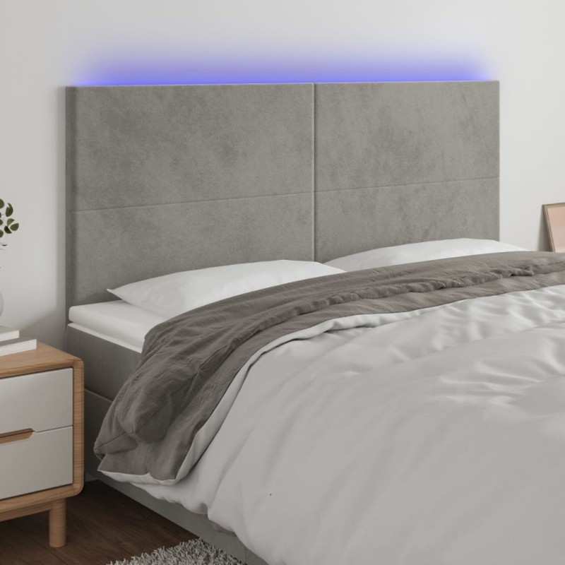 vidaXL LED Kopfteil Hellgrau 200x5x118/128 cm Samt vidaXL LED Kopfteil Hellgrau 200x5x118/128 cm Samt