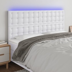 vidaXL LED Kopfteil Weiß 200x5x118/128 cm Kunstleder