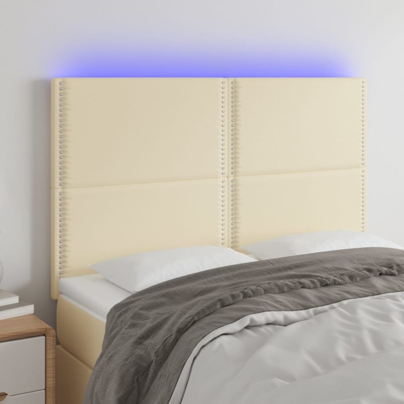 vidaXL LED Kopfteil Creme 144x5x118/128 cm Kunstleder