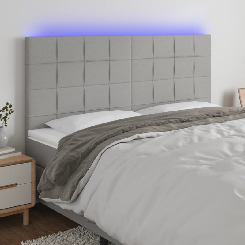 vidaXL LED Kopfteil Hellgrau 200x5x118/128 cm Stoff vidaXL LED Kopfteil Hellgrau 200x5x118/128 cm Stoff