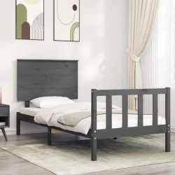 Massivholzbett mit Kopfteil Grau 100x200 cm