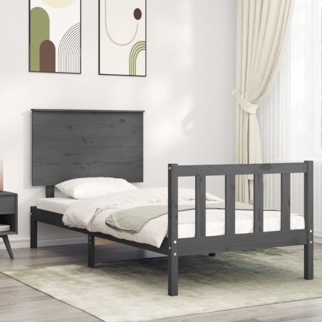 Massivholzbett mit Kopfteil Grau 100x200 cm
