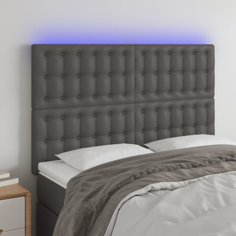 vidaXL LED Kopfteil Grau 144x5x118/128 cm Kunstleder