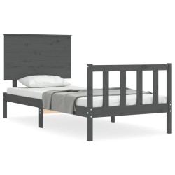 Massivholzbett mit Kopfteil Grau 100x200 cm