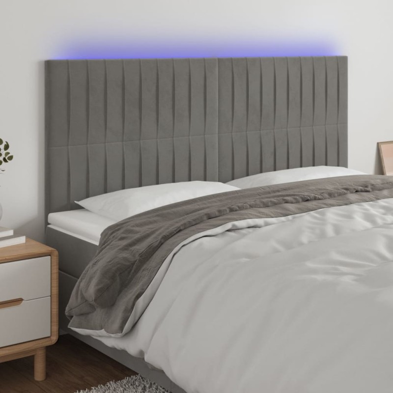 vidaXL LED Kopfteil Hellgrau 160x5x118/128 cm Samt vidaXL LED Kopfteil Hellgrau 160x5x118/128 cm Samt