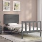 Massivholzbett mit Kopfteil Grau 100x200 cm Massivholzbett mit Kopfteil Grau 100x200 cm