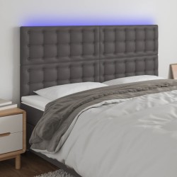 vidaXL LED Kopfteil Grau 180x5x118/128 cm Kunstleder