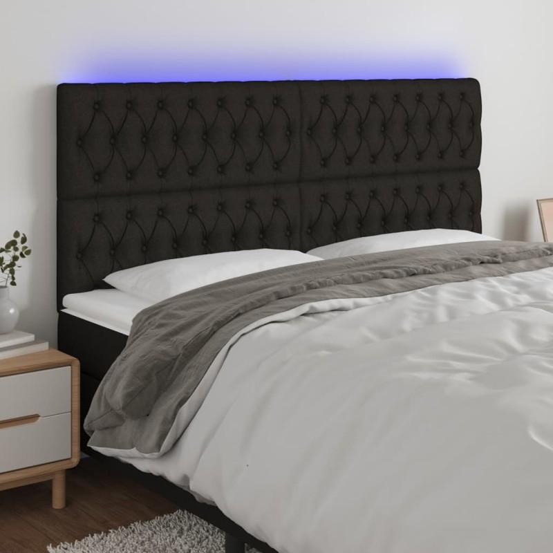 vidaXL LED Kopfteil Schwarz 200x7x118/128 cm Stoff